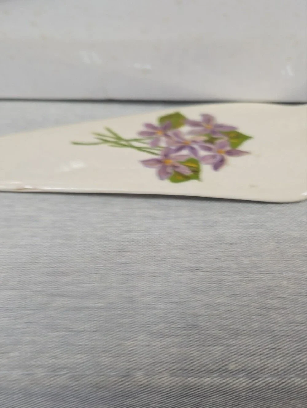 Antique Ceramic Purple Floral Cake Server - White